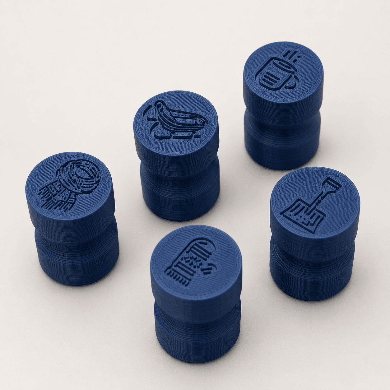 Blue printed clay stamp examples